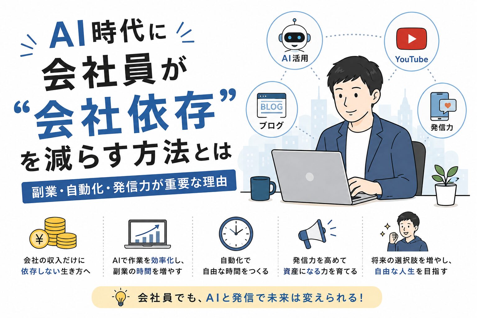AI時代に会社員が“会社依存”を減らす方法とは｜副業・自動化・発信力が重要な理由